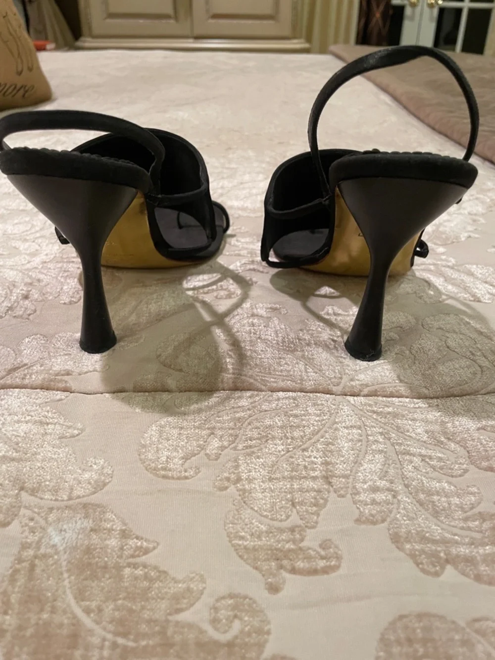 CHANEL Black Beaded CC Toe-Loop Slingback Sandals Worn 3x